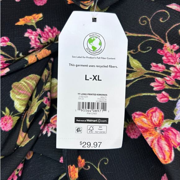 Time and Tru Women’s Oversize Longline Open Front Floral Print Kimono, L/XL - Picture 10 of 14